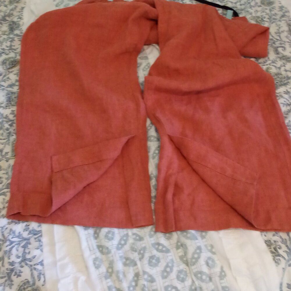ATHLETA SIZE 20 RETREAT 100% LINEN WIDE LEG PULL-ON PANTS TIE WAIST ZIP POCKETS - Picture 7 of 13